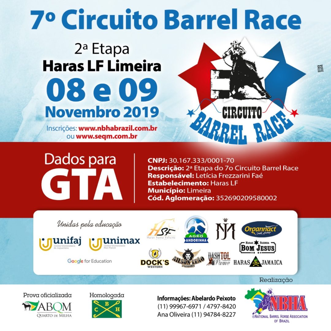 DADOS PARA GTA – 2ª ETAPA DO 7º CIRCUITO BARREL RACE